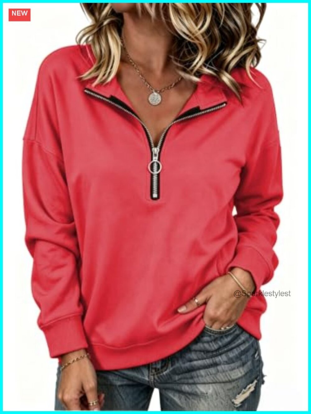 Womens Quarter Zip Lightweight Sweatshirt Long Sleeve Casual Pullover Top